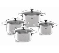 Fissler Copenhagen Jeu De Faitouts/Sautoir En Acier Inoxydable, 4 Pièces, Récipients Avec Couvercle En Verre (3 Faitouts, 1 Sautoir), Compatible Induction, Argenté