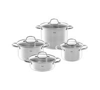 Fissler San Francisco Jeu De Faitouts/Sautoir En Acier Inoxydable, 4 Pièces Avec Couvercle En Verre, Compatible Induction (3 Faitouts, 1 Sautoir), Argenté
