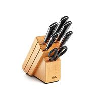 Fissler Texas Bloc à Couteaux Garni (7 Pièces) en Bois (avec Couteaux de Chef, à Pain, à Jambon, D’Office, Éplucheur Et Ciseaux)