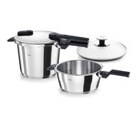Fissler Vitaquick Jeu D’autocuiseurs, 3 Pièces (2 Autocuiseurs Avec Couvercle Métallique 3,5 l + 6 l, 1 Couvercle Supplémentaire En Verre), Compatible Induction