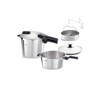 Fissler Vitaquick Premium Lot de 2 autocuiseurs Ø 22 cm (autocuiseur 6 l + 3,5 l) avec insert, couvercle en verre supplémentaire, 2 niveaux de cuisson, fabriqué en Allemagne