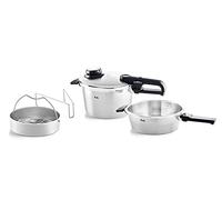 Fissler Vitavit Premium Set avec Autocuiseur, 4 Pièces (4,5 l - Ø 22 cm Et Poêle-Autocuiseur 2,5 l - Ø 22 cm) avec Couvercle Métallique, Panier Perforé - Compatible Induction