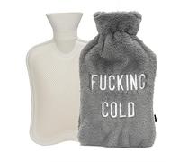 Fissure - Bouillotte grise "f*cking cold". Sac à eau avec message en anglais. Bouteille d'eau chaude de 2 litres. Bouillotte avec housse souple. Sac anti-odeur. Lavable.