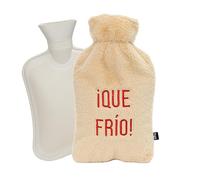 Fissure - Bouillotte "¡Qué frío!" beige et rouge, gris. Bouillotte de 2 litres. Bouillotte avec housse souple. Sac anti-odeur. Lavable. Matériau : caoutchouc et polyester doux.