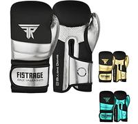 FISTRAGE Gants de boxe en cuir métallique pour entraînement MMA, Muay Thai, kickboxing, sparring, gants d'entraînement pour homme et femme, noir argenté, 283,5 g