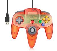 FISUPER Contrôleur USB filaire N64, manette de jeu vidéo classique USB pour Windows, PC, Mac, Raspberry PI Retropie (rouge clair)