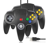 FISUPER Lot de 2 manettes de jeu vidéo filaire USB N64 pour Windows PC Mac Raspberry Pi Retropie [compatible avec commutateur] (Noir)