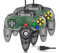 FISUPER - Lot de 2 manettes de jeu vidéo USB N64, manettes de jeu USB pour Windows PC, Mac, Raspberry PI Retropie (noir transparent)