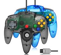 FISUPER Manette de jeu filaire N64 classique pour console N64 (noir transparent + bleu transparent)