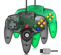 FISUPER Manette de jeu filaire N64 classique pour console N64 (noir transparent + vert transparent)