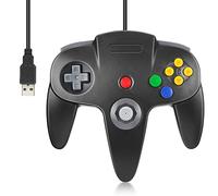 FISUPER Manette de jeu vidéo filaire USB N64, manette de jeu vidéo classique USB pour Windows PC Mac Raspberry Pi Retropie [compatible avec commutateur] (Noir)