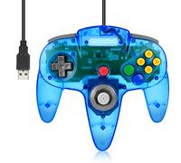 FISUPER Manette de jeu vidéo filaire USB N64, manette de jeu vidéo classique USB pour Windows PC Mac Raspberry Pi Retropie [compatible avec commutateur] (bleu clair)