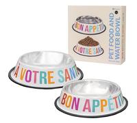 Fisura - 2 gamelles chien en acier inoxydable “bon appétit”. Gamelle antidérapante multicolore pour chien. Gamelle chien nourriture 500 ml et gamelle eau 1000 ml