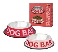 Fisura - 2 gamelles chien en acier inoxydable “dog bar”. Gamelle antidérapante rose et rouge pour chien. Gamelle chien nourriture 500 ml et gamelle eau 1000 ml