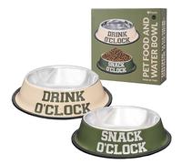 Fisura - 2 gamelles chien en acier inoxydable “o’clock”. Gamelle antidérapante verte et beige pour chien. Gamelle chien nourriture 500 ml et gamelle eau 1000 ml