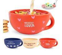 Fisura - Bol petit-déjeuner original "Breakfast Lover". Tasse à café rouge 490 ml. Grand bol céramique pour café, muesli ou chocolat chaud. 16,5 cm x 7,5 cm