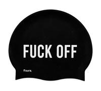 Fisura Bonnet de Natation Noir « f*CK Off ». Bonnet de Piscine Original Unisexe en Silicone Doux, élastique et Confortable. Protection des Cheveux. Accessoire d'été Amusant.