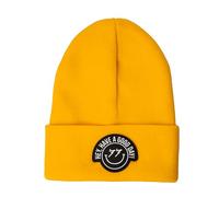 Fisura- Bonnet d'hiver Unisexe Good Day. Bonnet d'hiver Homme Moutarde. Bonnet d'hiver pour Femme avec Message. Bonnet tricoté en Acrylique et Polyester.