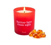 Fisura Bougie parfumée originale « Better late than ugli » dans un verre - Bougie de soja parfumée au mythe d'ambre - Avec boîte cadeau - 40 heures - 470 grammes - Cadeau original.