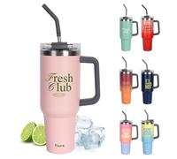 Fisura - Bouteille d’eau isotherme 1,2 L "Fesh Club". Gourde thermique rose en acier inoxydable. Sans BPA. Garde 24h au frais / 12h au chaud. Avec paille intégrée. Dimensions : 9,8 cm x 27,8 cm.