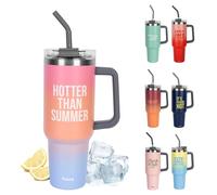 Fisura - Bouteille d’eau isotherme 1,2 L "Hotter Than Last Summer". Gourde thermique rose en acier inoxydable. Sans BPA. Conserve 24h le froid / 12h la chaleur. Avec paille intégrée. 9,8 cm x 27,8 cm.