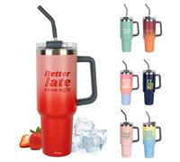 Fisura - Bouteille d'eau thermale 1,2 litres "Better late". Grande bouteille thermique rose. Sans BPA. Froid pendant 24 h et au chaud pendant 12 h. Paille incluse. 9,8 x 27,8