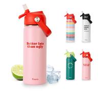 Fisura - Bouteille isotherme originale “Better late than ugly” 500 ml. Gourde acier inoxydable sans BPA avec paille pour sport, bureau, extérieur et voyage.
