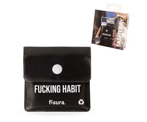 Fisura - Cendrier de poche pliable “F*cking habit”. Accessoire pratique pour voiture, sorties et voyages. Pochette réutilisable et originale pour contenir vos cendres. 8 x 8 cm.