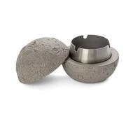 Fisura - Cendrier Original en Forme de Lune avec Couvercle. Design Gris Décoratif en Acier Inoxydable et Béton. 10 cm x 10 cm