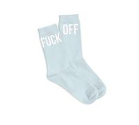 fisura. - Chaussettes originales pour femmes avec message F*** off en bleu. Chaussettes pour le cadeau. Une paire de chaussettes hautes. Composition : coton et polyester. Taille : 35-41.