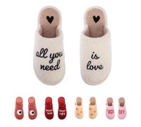 Fisura - Chaussons femme originaux “all you need is love” en beige. Chaussons femme intérieur doublés borreguillo. Pantoufles hiver chaudes confortables. Idée cadeau. Taille 36-40