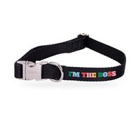 Fisura - Collier Chien réglable “I’m The Boss”, Collier Nylon Petit Chien avec Boucle Zinc Fermeture Rapide, Accessoire Animaux Confortable résistant, Largeur 1,5 cm Usage Quotidien