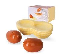 Fisura - Duo salière et poivrière original "cacahuète" en céramique. Ensemble décoratif pour table de cuisine en forme d’arachide. 2 pièces élégantes. 13 x 6,5 cm