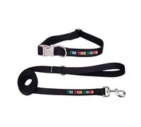 Fisura - Ensemble Collier Laisse Chien “I’m The Boss”, kit Nylon réglable pour Petit Moyen Chien avec Boucle Rapide Solide, Accessoire Promenade Confortable Design Original