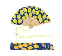 Fisura - Éventail Bois Citrons Design Frais, Accessoire été coloré, Ventilateur Main Compact Bleu, avec Cordon Suspendre, idée Cadeau Pratique Vacances, 34,5 x 23 cm