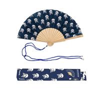 Fisura - Éventail Bois Motif têtes de Mort, éventail Moderne coloré, Ventilateur Main Compact Bleu, avec Cordon Suspendre, idée Cadeau Original fêtes, 34,5 x 23 cm