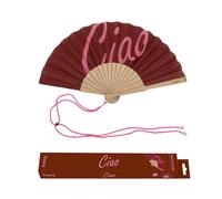 Fisura - Éventail Bois Original avec Message “Ciao”, éventail Moderne coloré, Ventilateur Main Compact Marron, avec Cordon Suspendre, idée Cadeau ludique, 34,5 x 23 cm