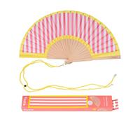 fisura. - Éventail en bois au design rayé rose et jaune. Accessoire moderne et coloré, ventilateur à main tendance avec attache incluse. Taille : 42,5 x 23 cm