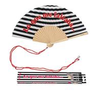 Fisura - Éventail en Bois « Lo Que me faltaba », éventail à Main Moderne Noir et Blanc à Rayures, Accessoire été coloré avec dragonne Incluse, idée Cadeau Originale, 42,5 x 23 cm