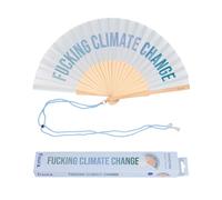 Fisura - Éventail en bois moderne avec message “fucking climate change”. Accessoire coloré et tendance, ventilateur de poche bleu avec crochet inclus. Taille : 42,5 x 23 cm