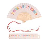 fisura. - Éventail en bois moderne avec message “plus h*t que l’été dernier”. Accessoire coloré, ventilateur de poche beige avec crochet inclus. Idéal pour un été encore plus chaud ! 42,5 x 23 cm
