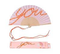 fisura. - Éventail en bois moderne avec message “you”. Accessoire coloré et tendance, ventilateur à main dégradé rose et orange avec crochet inclus. Taille : 42,5 x 23 cm