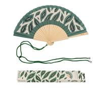 Fisura - Éventail en Bois Motif Feuilles Vert, éventail à Main Design Naturel avec dragonne Incluse, Accessoire été léger pour Plage, terrasse et Vacances, idée Cadeau Femme 42,5 x 23 cm