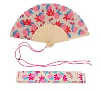 Fisura - Éventail en Bois Motif Fleurs Rose et Rouge, éventail à Main Design coloré avec dragonne, Accessoire été léger pour Plage et Voyage, idée Cadeau Femme 42,5 x 23 cm