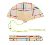 Fisura - Éventail en Bois Motif géométrique Multicolore, éventail à Main Moderne avec dragonne Incluse, Accessoire été Tendance pour Plage et Voyage, idée Cadeau Femme 42,5 x 23 cm