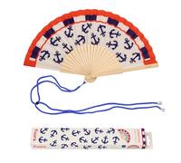 fisura. - Éventail en bois motif marin bleu et rouge, accessoire été à main avec dragonne incluse, design coloré pour plage, festival et vacances, idée cadeau femme original 42,5 x 23 cm