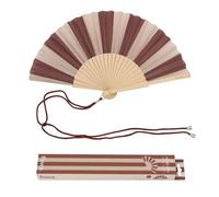 Fisura - Éventail en Bois Motif Rayures Marron et Beige, Accessoire à Main Estival avec dragonne Incluse, Design coloré pour Plage, Voyage et terrasse, idée Cadeau Femme Original 42,5 x 23 cm