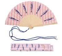 Fisura - Éventail en Bois Motif Sardines Rose, Accessoire à Main Original avec dragonne Incluse, Design Estival coloré pour Plage, Vacances et Bord de mer, idée Cadeau Femme 42,5 x 23 cm