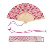 Fisura - Éventail en Bois Motif Tribal Rose, Accessoire à Main Tendance avec dragonne Incluse, Style Estival coloré pour Plage, Vacances et Festival, idée Cadeau Femme 42,5 x 23 cm