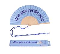 Fisura - Éventail en Bois Original avec Message “Aire Que vol Dir Vent”. Accessoire coloré et Moderne, Ventilateur de Poche Bleu avec Crochet. Dimensions : 42,5 x 23 cm